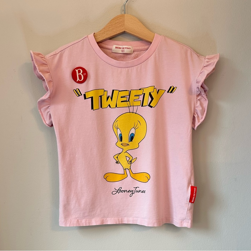 Bebe de Pino Pink Ruffle Tweety Bird T-Shirt Size 6 (120)
